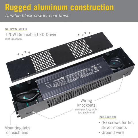 Rock Solid Large Power Supply Enclosure For Led Landscape Lighting Damp Rated Transformer Box showcasing rugged aluminum construction.