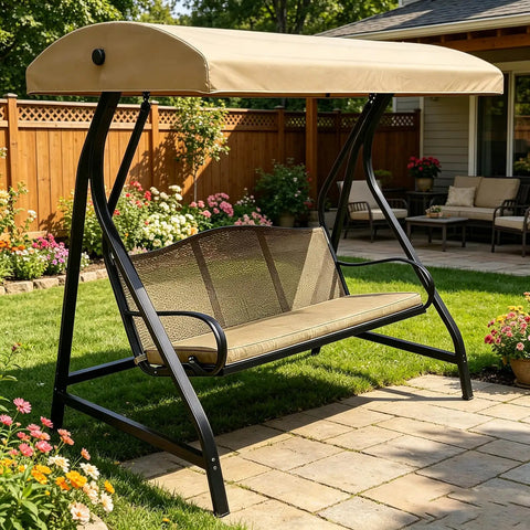 Replacement Swing Canopy Top Cover 420D Fabric All Weather UV Waterproof Beige Durable Tear Resistant Shield For Outdoor Swing Frames Easy Fit Protects Against Wind Dust Rain And Sun