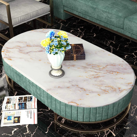 Oval table with gold marble top and flowers, showcasing 36 Inch By 197 Inch Gold Marble Countertop Contact Paper Waterproof Vinyl Marble Wallpaper Peel And Stick For Kitchen Counters Tables Desks Laminate Wrap Oil Proof Removable No Fading.