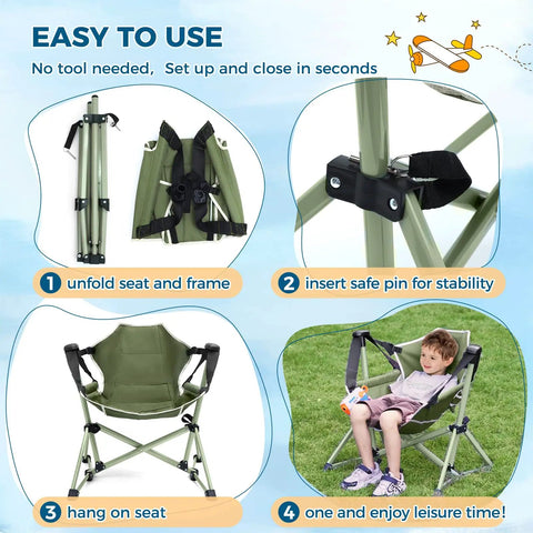 Assembly steps for Kids Hammock Chair With Stand, Adjustable Folding Camping Chair for Travel, Portable Green Hammock Seat