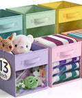 Total Game Changer Storage Bins With Clear View Panels, Foldable Pop Up Organizers, 13 Inch Pastel Multi Color Six Pack Set showing fabric boxes.