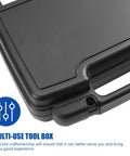Close-up of Tough As Nails Plastic Toolbox With Reinforced Carry Handles For Home Repairs And Power Tool Storage Organizer Bin Crafted Snappy For Weekend Warriors And Trade Pros.