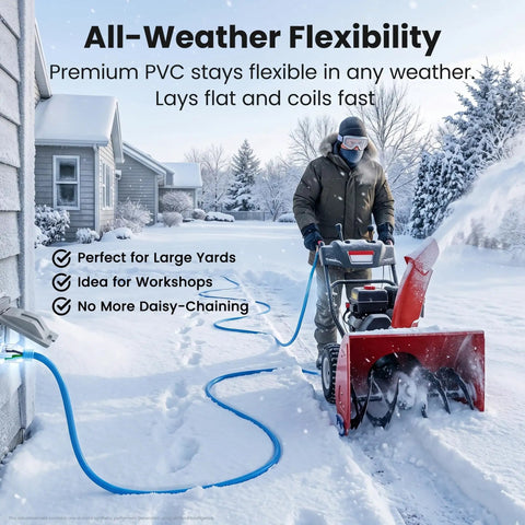 Rock Solid 100 Foot 14 Gauge Extension Cord 14/3 SJEOW Heavy Duty Outdoor Power Cable Weather Resistant Grounded used with snowblower.