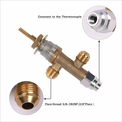 Low Pressure LPG Propane Gas Fireplace Fire Pit Safety Valve Kit With Thermocouple And Knob Switch Three Eighths Flare Inlet And Outlet