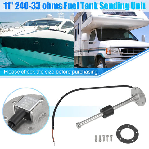 Badass Universal Fuel Sending Unit For Trucks Rvs Buses And Boats 240-33 Ohm Resistance 11 Inch Long Gas Tank Sensor Replacement with mounting hardware
