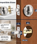 Keyless Deadbolt Lock With Double Plate And Satin Nickel showing detailed dimensions and compatibility for secure patios and doors.