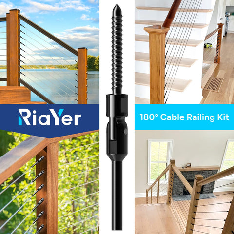 Black Matte Finish Cable Railing Kit And Hardware For Wood Posts With T316 Stainless Steel Marine Grade Fittings Swage Lag Screws