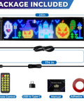 Package contents of Programmable Flexible LED Eye Lights For Golf Cart And Vehicles 23x5In with remote, USB, and adhesive tape