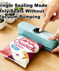 Three In One Handy Handheld Vacuum Sealer sealing a Corn Crunch snack bag on wooden table
