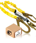 Two Pack External Shock Absorber Double Leg 6ft Safety Lanyard with snap hooks, packaging visible