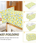 Heavy Duty Foldable Storage Bin With Secure Snap Lid And Wide Grip Handles For Bedroom Closet Organization Zero Clutter Space Saving Collapsible Fabric Container in yellow lemon design.