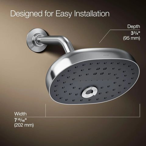Statement Three Function Showerhead With Katalyst Air Induction, polished chrome, easy installation, dimensions shown