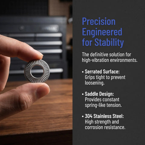 Tough As Nails M6 Conical Spring Washers 40 Pack 304 Stainless Steel Anti Rotation Knurled Lock Washers for high-vibration environments.