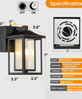 Black Exterior Wall Light With Dusk To Dawn Sensor And Seeded Glass For Front Porch Patio Or Garden, 1 Light Outdoor Fixture, detailed specs