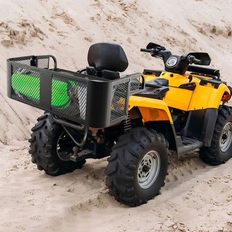 Heavy Duty Rear Cargo Basket For ATV And UTV Detachable Steel Mesh Drop Rack Black Powder Coated Rust Resistant on ATV