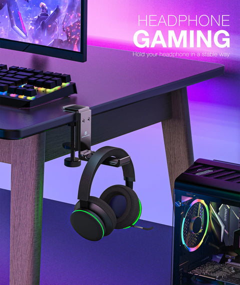 Under Desk Headphone Stand With Foldable Arm Space Saving Aluminum Headset Hanger For Gaming Headphones Desk Clamp Mounted