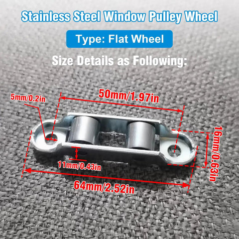 Stainless Steel Window Pulley Wheel, Flat Wheel design, 50mm x 16mm, part of Heavy Duty Sliding Door Roller Replacement Kit Built With Rust Proof Stainless Steel Patio Door Wheels And Smooth As Slick Gliding Action For Interior Bathrooms Or Exterior Track Systems 4 Pack Set.