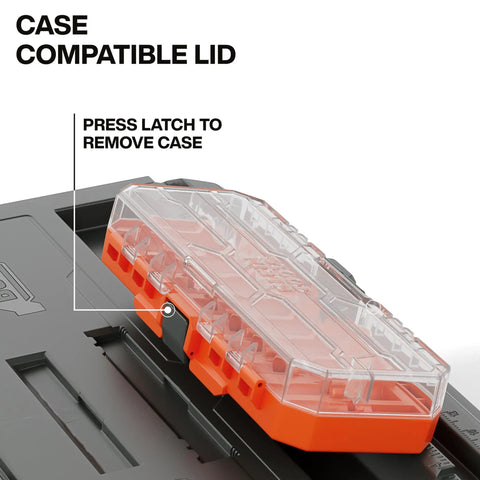 Close-up of MODbox Medium Deep Tool Box With Beefy Heavy Duty Organizer Removable Tray Water And Debris Resistant Stackable Module