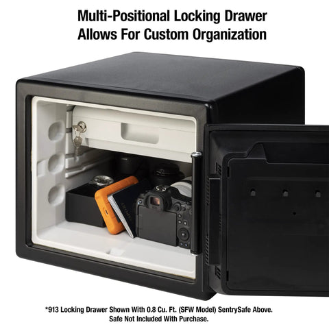 Locking Drawer Accessory With Multi Position Shelf For SFW082 And SFW123 Safes Keeps 0.8 And 1.2 Cu Ft Storage Organized