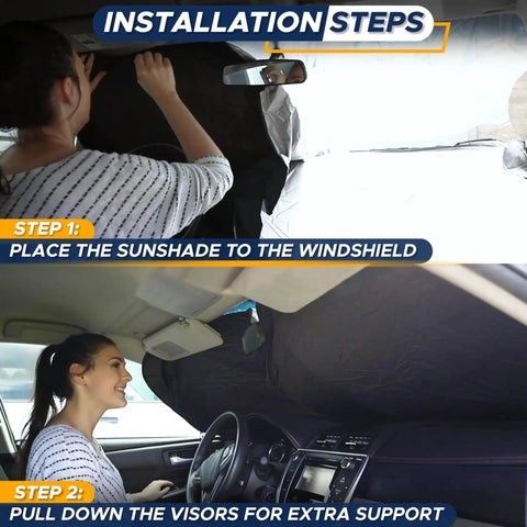 Installation steps for Heavy Duty Car Windshield Sun Shade Blocks Gnarly Highway Scorcher And Dangerous Ultraviolet Rays.