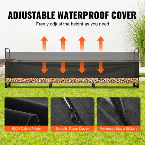 Beefy Heavy Duty Outdoor Firewood Rack With Waterproof 600D Oxford Cover Holds Three Quarter Cord Of Wood 152 Inch Long Steel Rack