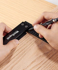 Using Pro Grade Precision Square Ruler For Marking And Measuring In Carpentry - 4 Inch Aluminum Frame Tool on wood panel