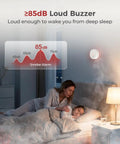 Built Tough Smoke Detectors With Replaceable Batteries Featuring Dual Wave Sensing For Lightning Fast Alerts And Rock Solid 85 Decibel Volume In A Totally Legit Eight Pack Set For Your Whole Home Safety Game. Image shows smoke alarm over sleeping family.