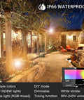 Smart Bluetooth Rgb Flood Light For Outdoor Landscaping No Fuss Quick Setup App Controlled Slick Lighting With 16 Million Vibrant Colors And 23 Dynamic Modes Hella Bright 50 Watt 5000 Lumen Kit With Smart Group Controls illuminating a patio at night.