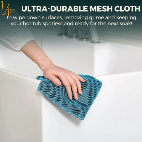 Hot Tub Scum Absorber Turtle 2 Pack Floating Spa Sponge Scoop to Ditch the Greasy Film Capture Lotion Buildup Reusable Mesh Cloths Water Test Kit Keep Your Spa Vibes Pristine Easy Peasy Cleanup for a Refreshing Soak Anytime being used to wipe hot tub surfaces.