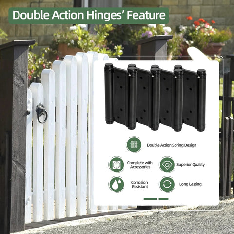 Image showing Six Inch Double Action Spring Hinges Self Closing For Cafe Saloon Pub Swinging Doors 201 Stainless Steel Includes Pins And Screws Four Pack Built Tough With Smooth Operation And Easy Install.