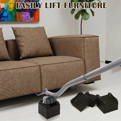 29 Inch Expandable Furniture Lifter Bar With Leverage Force Design Heavy Duty Metal Crowbar Rig For Appliances Couches And Pianos includes stackable raise blocks under a couch.