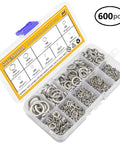 Roughneck 304 Stainless Steel Spring Lock Washer Assortment Kit Keeps 600 Heavy Duty Split Lock Washers in a clear storage case.