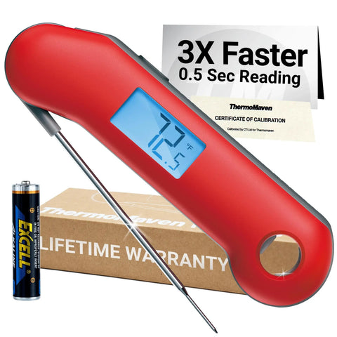 Professional Meat Thermometer For Grill, Candy, And BBQ With Instant Read, Speedy Half Second Read, NIST Certified Accuracy, Red And Gray