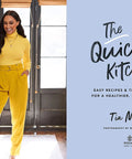 A No Fuss Kitchen Lifesaver Cookbook Featuring 65 Quick Healthy Recipes Plus Smart Time Saving Meal Hacks And Straightforward Cooking Tips For Stress Free Family Suppers Nationwide, displayed with a smiling woman in a yellow outfit cooking.