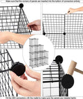 Assembly process of 9 Cube Wire Storage Organizer With Metal Grid Panels, showing black grid and ABS connectors.