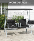 Two Person Porch Swing With Stand And Canopy Outdoor Swing With Pivot Storage Table And Cup Holders Cushions For Patio Backyard Black Weather Resistant Frame Easy Assembly And Chill Vibe For Sunsets