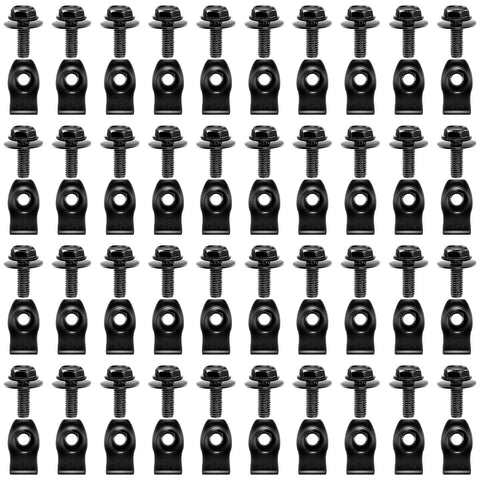 Hella Tough U Clip Nuts and Mounting Screws Set with 40 Pack Speed Clips, black fasteners arranged in neat rows.
