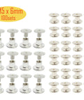 Heavy Duty Nickel Plated Chicago Screws 100 Sets M5 X 6mm Binding Screw Posts arranged on a flat surface.