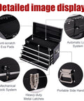 Built Tough 21 Inch Auto Locking Storage Cabinet With Slick Rolling Ball Bearing Slides And Cushioned Eva Liner For Mobile Gear Haul Or Garage Setup In Matte Black showing internal features and locking system.