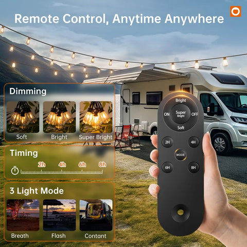 35Ft Solar String Lights Outdoor With Remote And USB Port IP54 Waterproof 11 LED Shatterproof Bulbs Dimmable RV camping