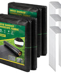 Two rolls of Weed Barrier Landscape Fabric 4 Foot By 100 Foot Woven Ground Cover with stakes, 3.2 Oz UV Resistant Polypropylene.