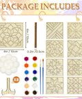Wooden Coaster Painting Kit With Wood Stand for Adults Teens and Seniors Barn Quilt Pattern, 8 coasters, paints, brushes included.