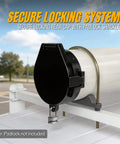 6 Inch Diameter PVC Conduit Carrier Kit Black With Mounting Hardware showing rear cap with padlock shackle on roof rack