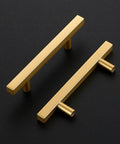 Premium Champagne Gold Square Cabinet Handles 5 Inch Drawer Pulls Five Pack Pro Grade Hardware Solid Build shown top view