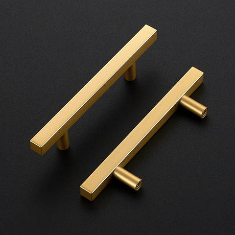 Premium Champagne Gold Square Cabinet Handles 5 Inch Drawer Pulls Five Pack Pro Grade Hardware Solid Build shown top view