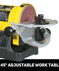Close-up of Beast Belt And Disc Sander For Woodworking adjustable work table showing 0-45° range on Pro Model with Direct Drive Motor.