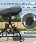 Adjustable canopy detail on Three Seat Patio Swing With Adjustable Canopy And Stand, Heavy Duty Outdoor Porch Swing, Grey