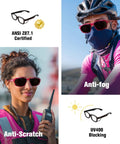 Heavy Duty Grind Ready Anti Fog Safety Glasses With Scratch Resistant Ruby Smoke Tint Polycarbonate unisex wear, ANSI certified, anti-scratch.