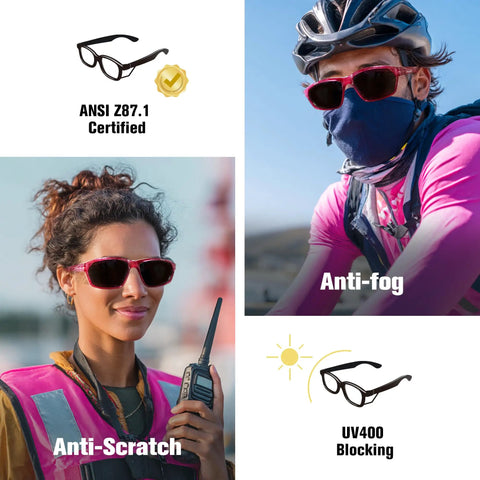 Heavy Duty Grind Ready Anti Fog Safety Glasses With Scratch Resistant Ruby Smoke Tint Polycarbonate unisex wear, ANSI certified, anti-scratch.