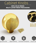 Solid Brass Gold Cabinet Knobs 4 Pack With Swallow Backplates, modern dresser handles, brushed brass finish, durability features shown.
